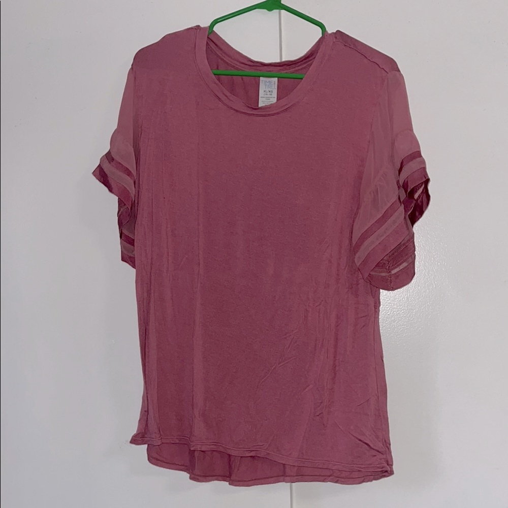 🍯 XL Time and Tru Pink Top with mesh ruffle sleeve detail (1-14)